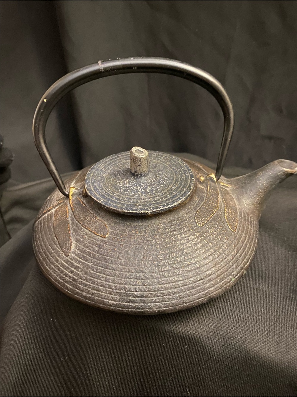 Nanbu Tekki Japanese Cast Iron Tetsubin Teapot w/ Dragonfly Design & Trivet.